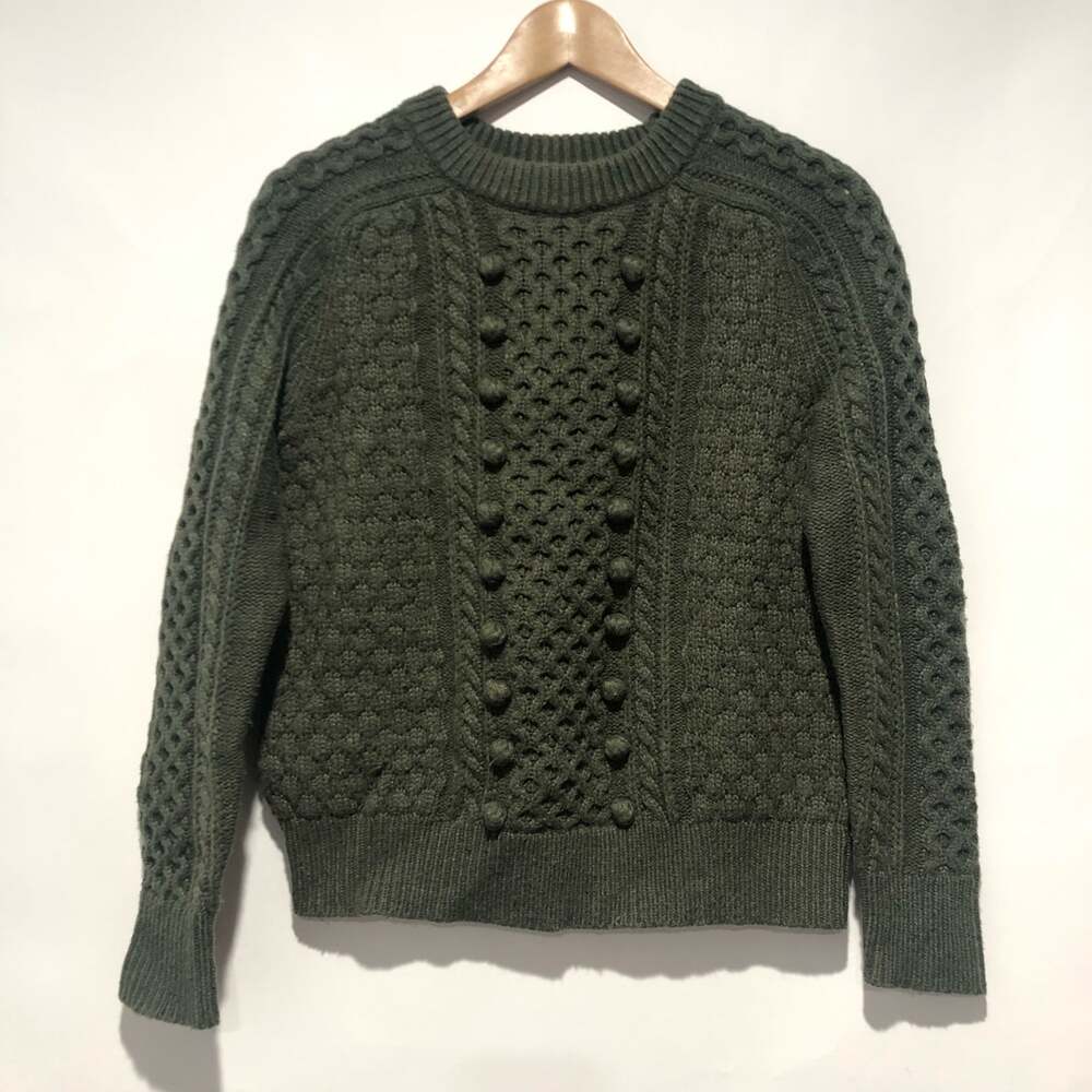 J .Crew Popcorn Cable Knit Sweater Pullover Olive Green Size S